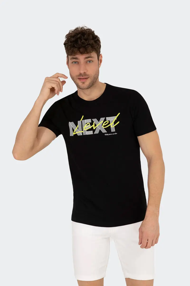 Half Sleeve Next Printed T Shirt-Black