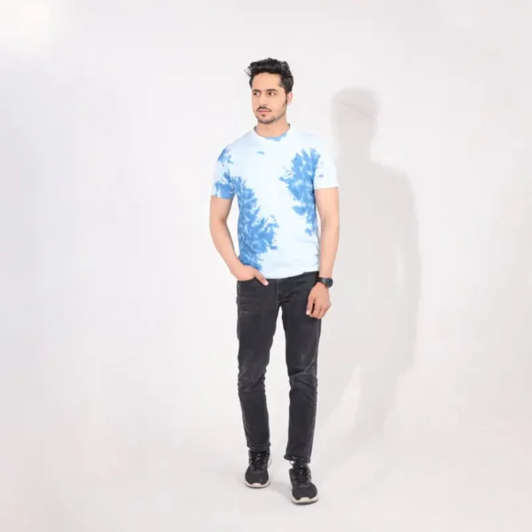 Tie And Dye Short Sleeve Crew Neck T-shirt- Blue