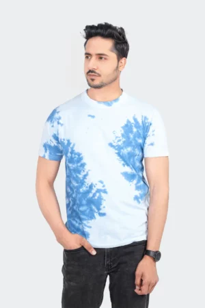 Tie And Dye Short Sleeve Crew Neck T-shirt- Blue