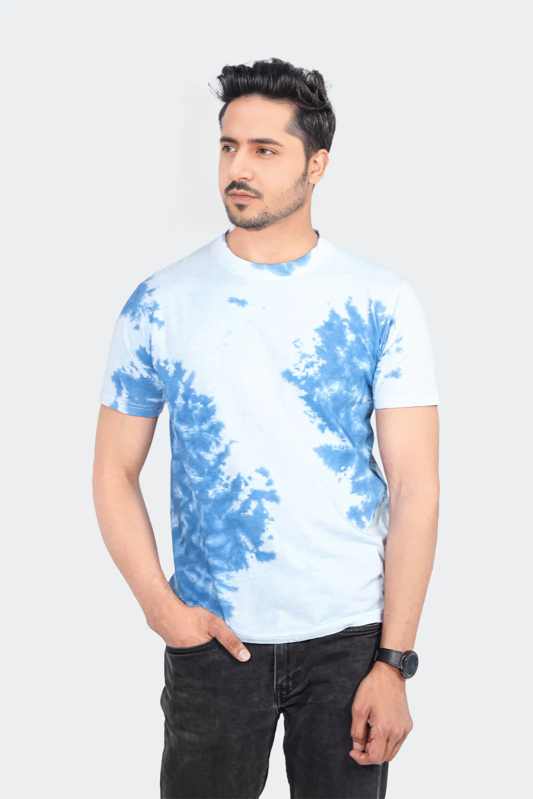 Tie And Dye Short Sleeve Crew Neck T-shirt- Blue