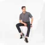 Ban Collar Polo Shirt- Grey