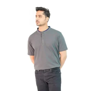 Ban-Collar-Short-Sleeve-Polo-Shirt-Grey