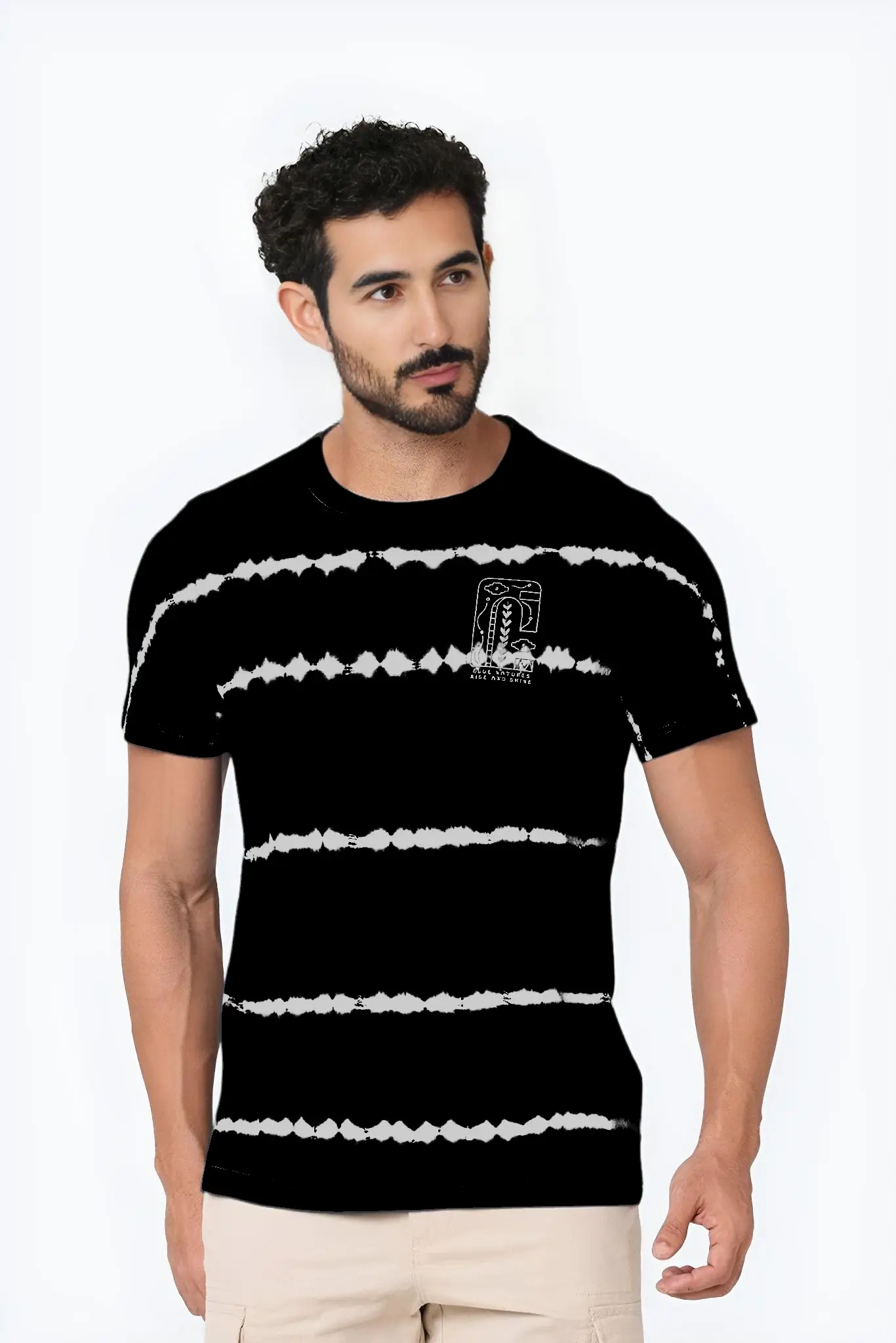 Allover Stripe Tie-Dye T-Shirt -Black
