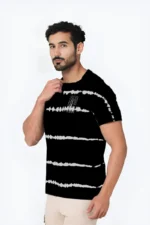 Allover Stripe Tie-Dye T-Shirt -Black