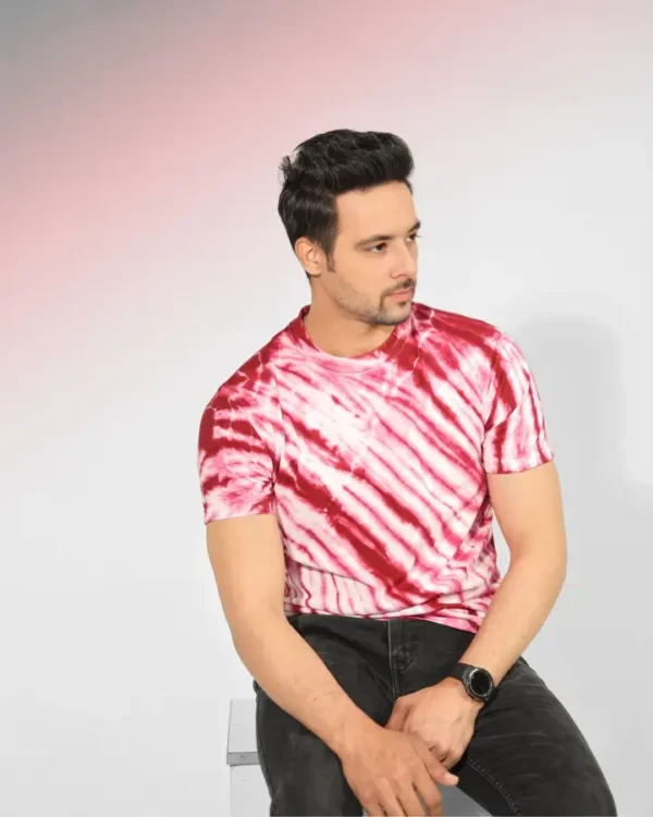Tie And Dye Short Sleeve Crew Neck T-shirt- Red