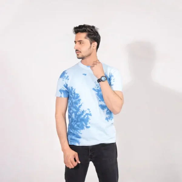 Tie And Dye Short Sleeve Crew Neck T-shirt- Blue