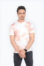 Tie And Dye Short Sleeve Crew Neck T-shirt-Beige