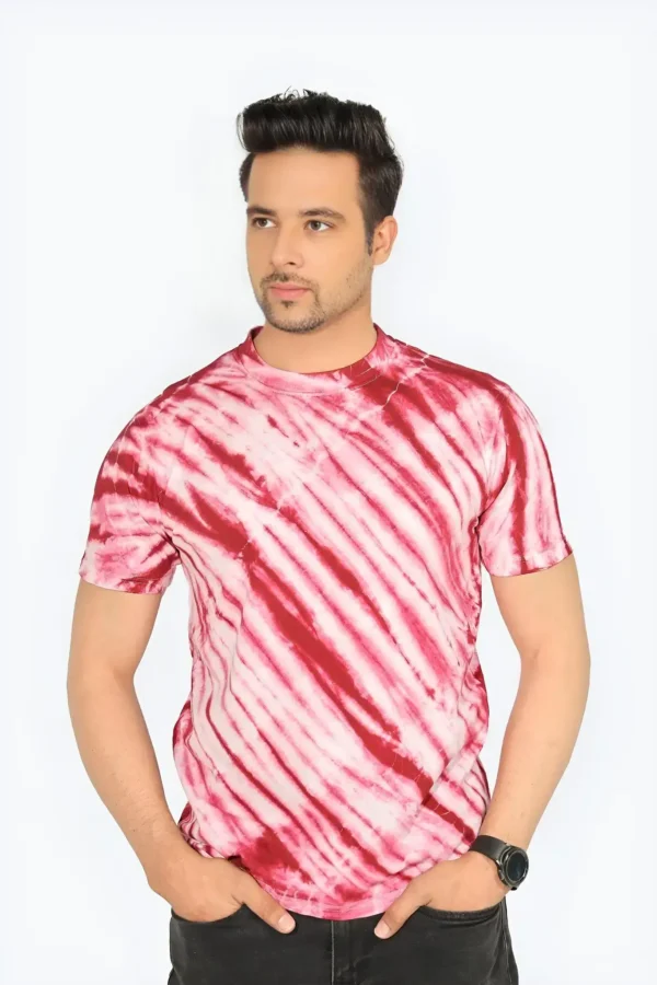 Tie And Dye Short Sleeve Crew Neck T-shirt- Red