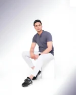 Ban Collar Short Sleeve Polo Shirt-H-Grey