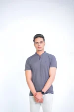 Ban Collar Short Sleeve Polo Shirt-H-Grey