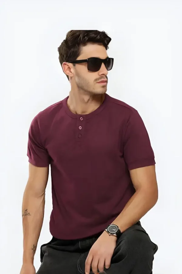 Henley T-shirt- Maroon