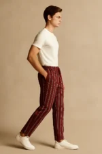 Men's Cotton Trouser- Maroon with vertical lines