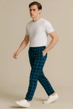 Men's Cotton Check Trouser- Blue