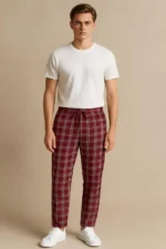 Men's Cotton Check Trouser- Maroon