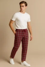 Men's Cotton Check Trouser- Maroon