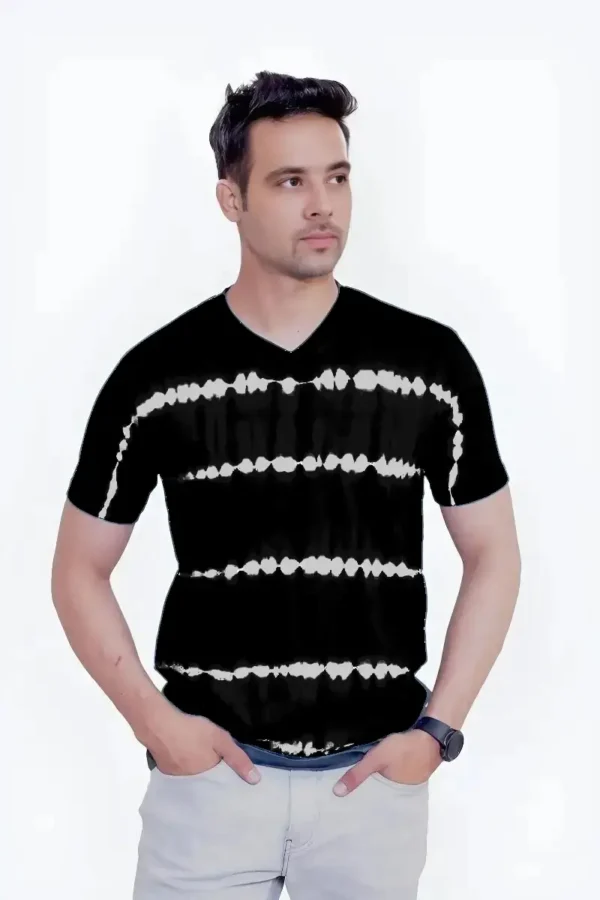 Allover Stripe Tie-Dye T-Shirt -Black